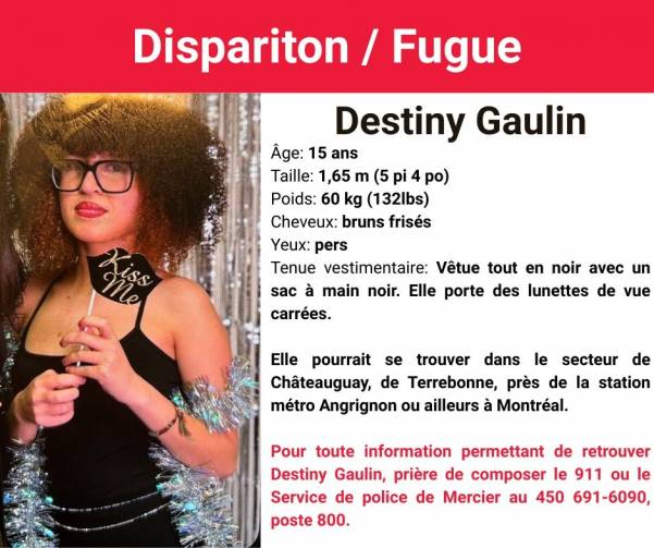 Fugue : la police de Mercier demande l’aide de la population