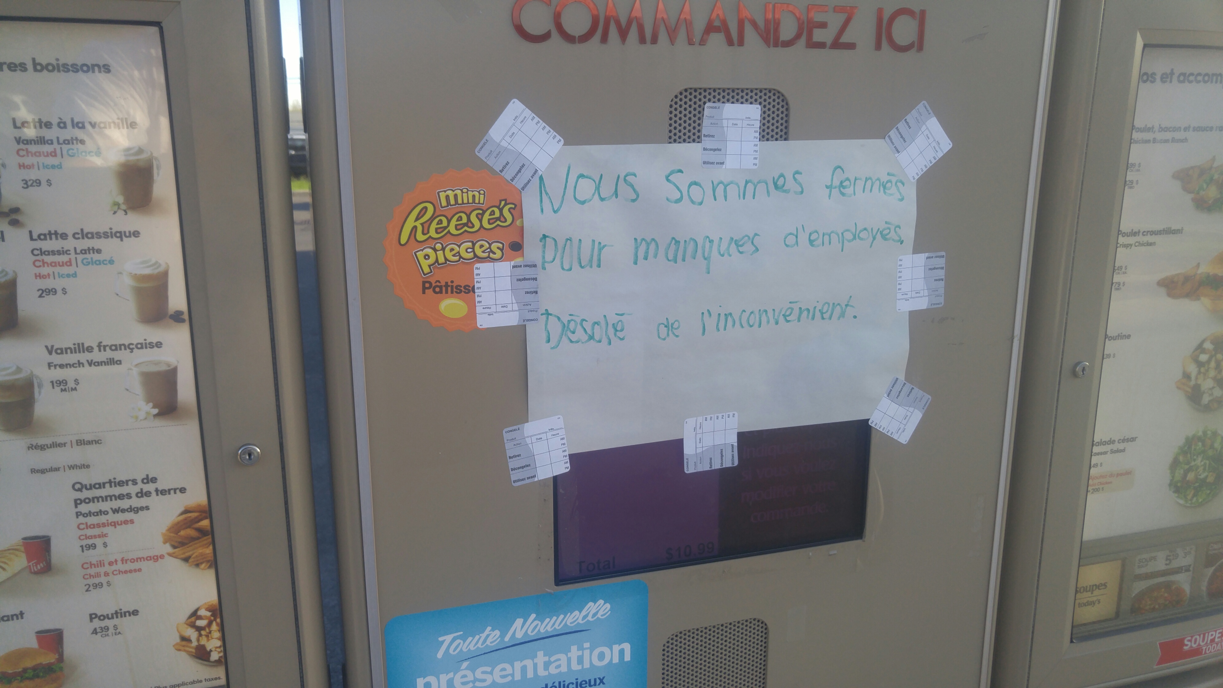 Un Tim Hortons fermé temporairement pour «manque d’employés»