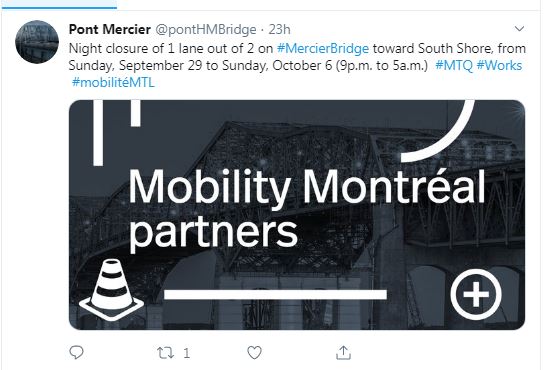 Night closure on Mercier Bridge