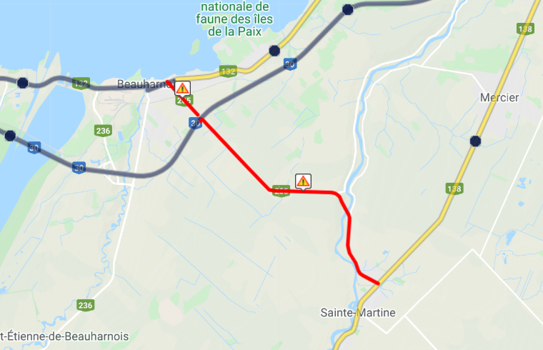 Route 205 fermée (Mise à jour : la route est rouverte)