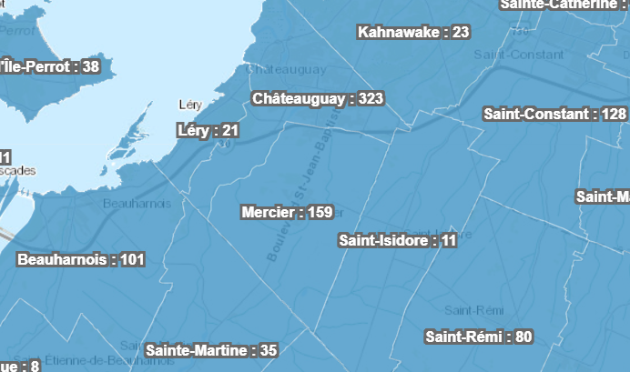 COVID-19: nombre de cas par ville le 20 juillet