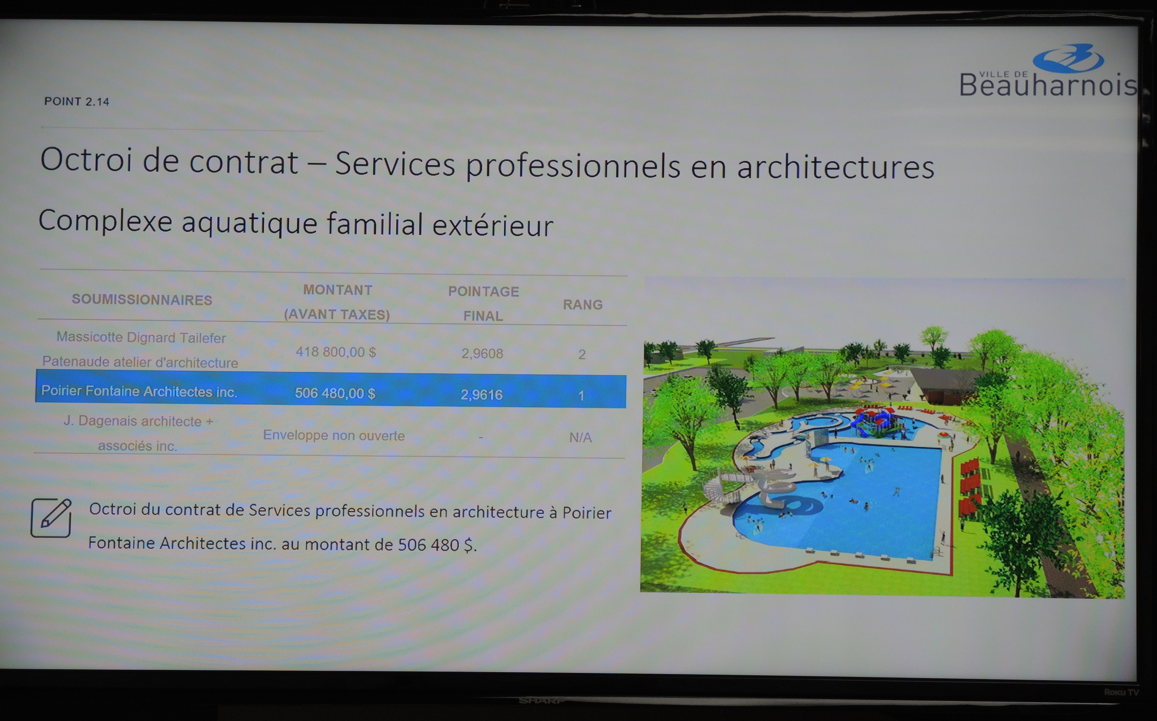 Image illustrant l'article: 506 000 $ préparer les plans et devis du centre aquatique à Beauharnois
