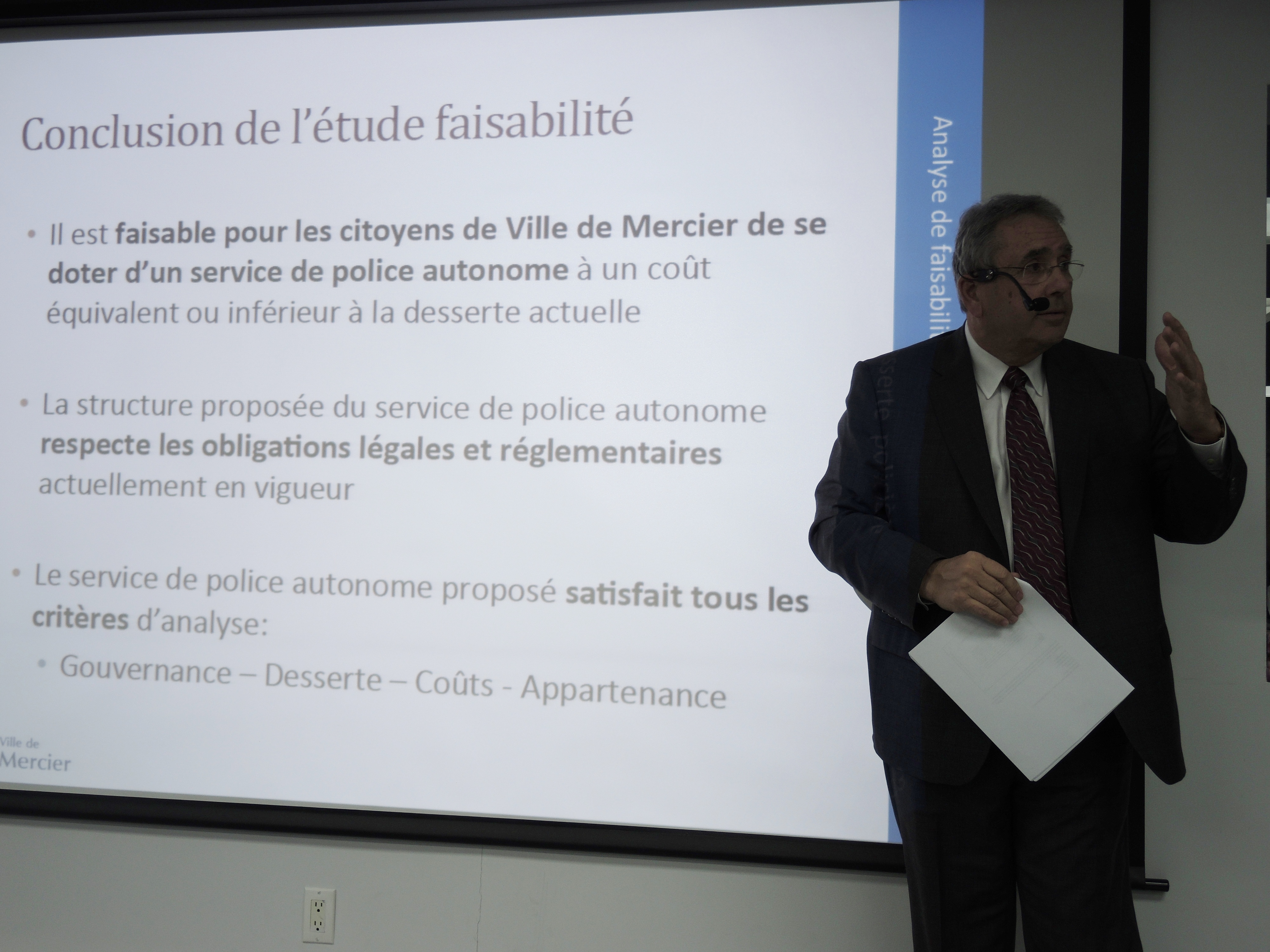 Image illustrant l'article: Mercier doit rendre publique son étude de faisabilité pour la police