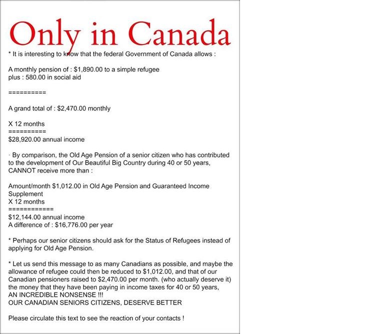 Une infographie mensongère sur ce qu&rsquo;offre le Canada aux réfugiés