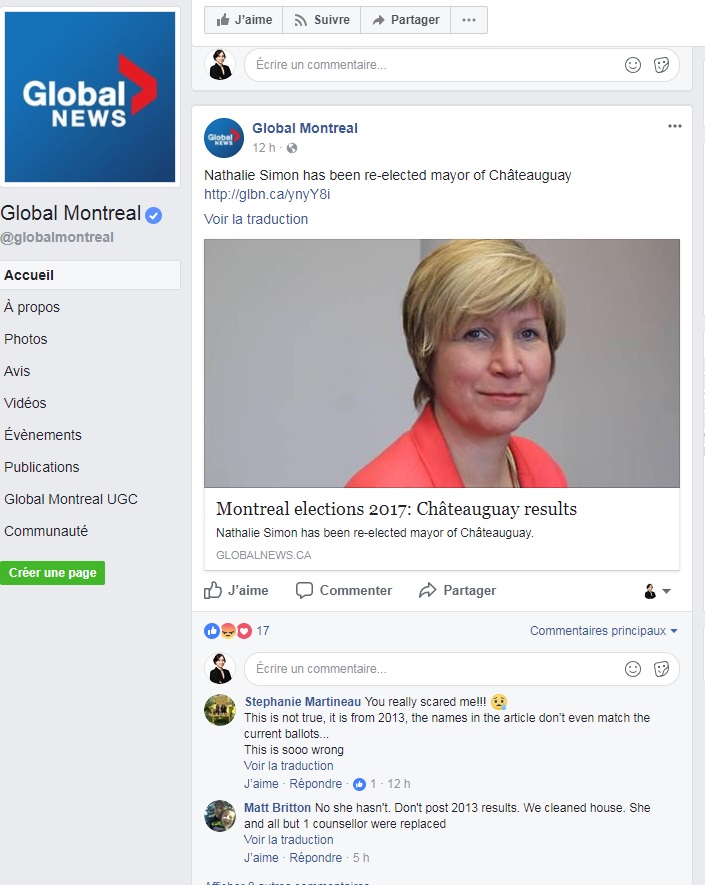 Global News annonce faussement la réélection de Nathalie Simon