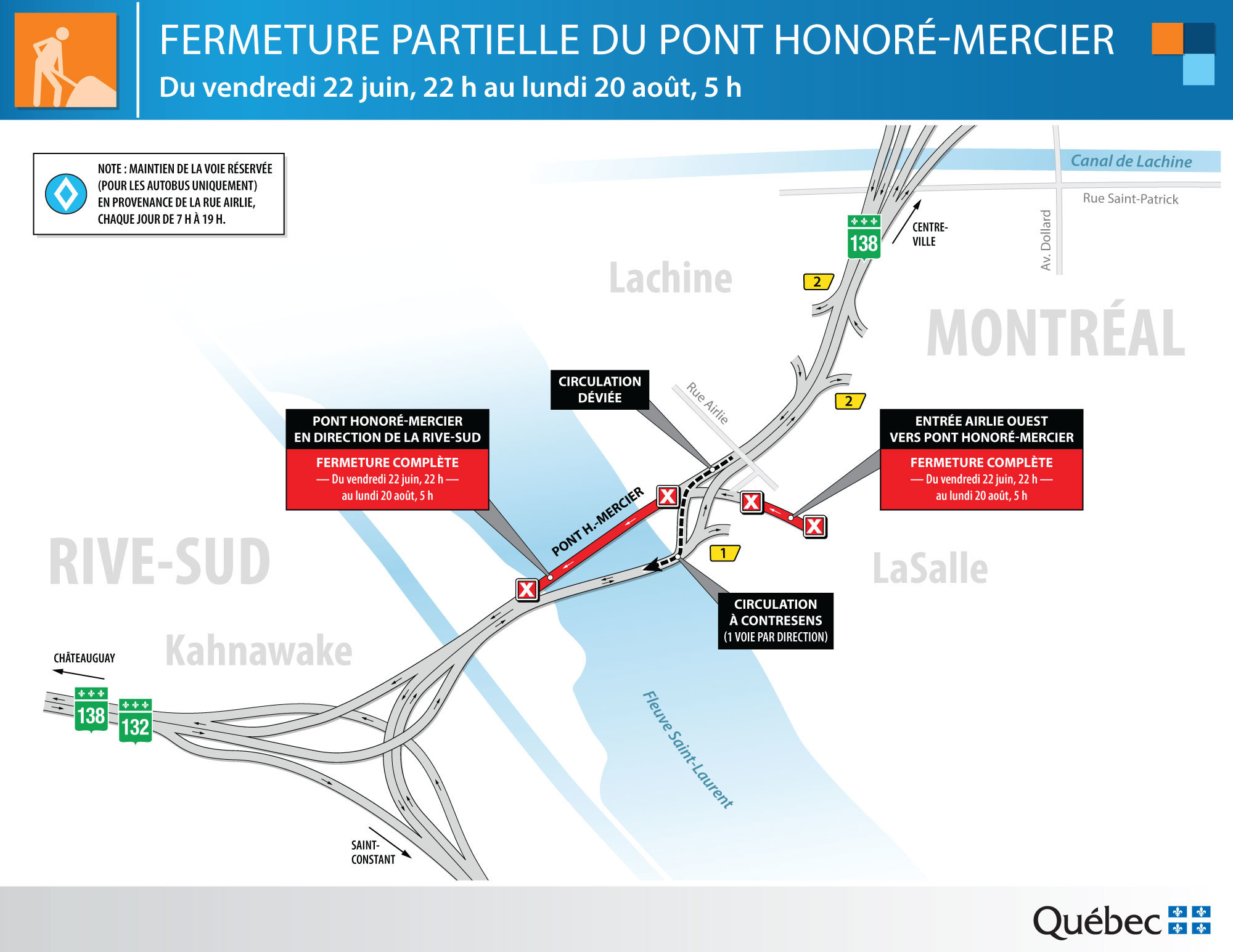 Image illustrant l'article: Une seule voie par direction au pont Mercier dès vendredi