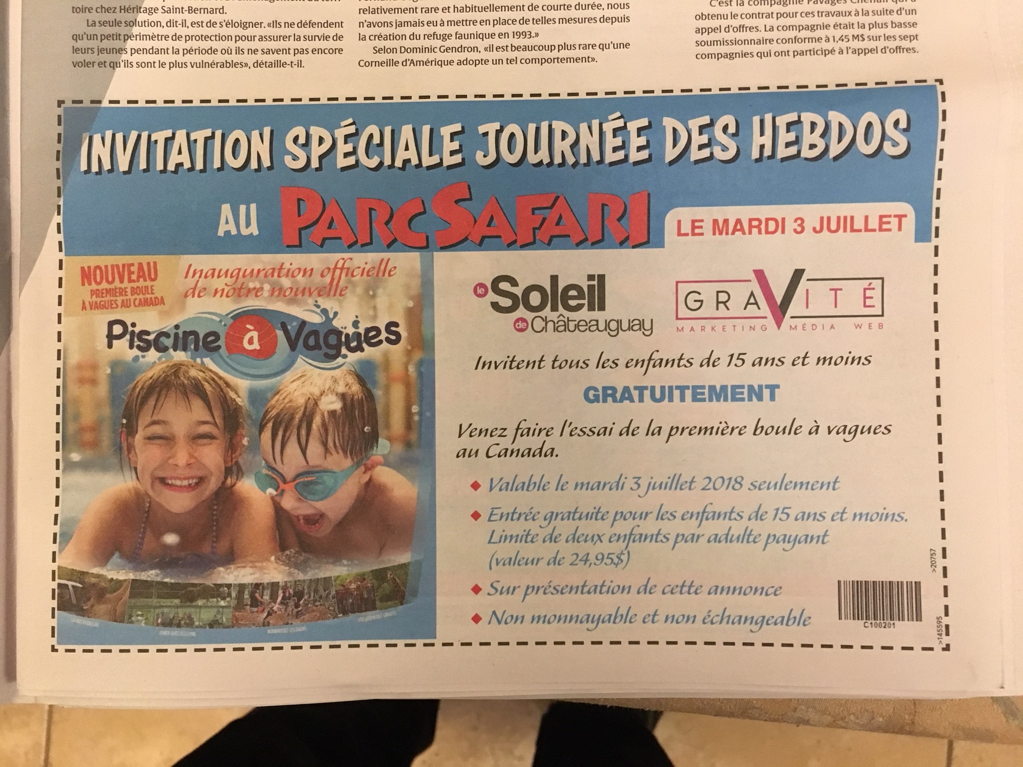 Image illustrant l'article: Enfants admis gratuitement au Parc Safari le 3 juillet