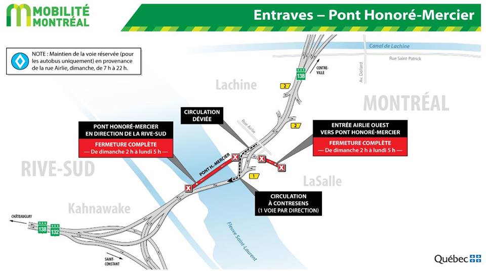 Image illustrant l'article: Travaux décalés cette fin de semaine au pont Honoré-Mercier