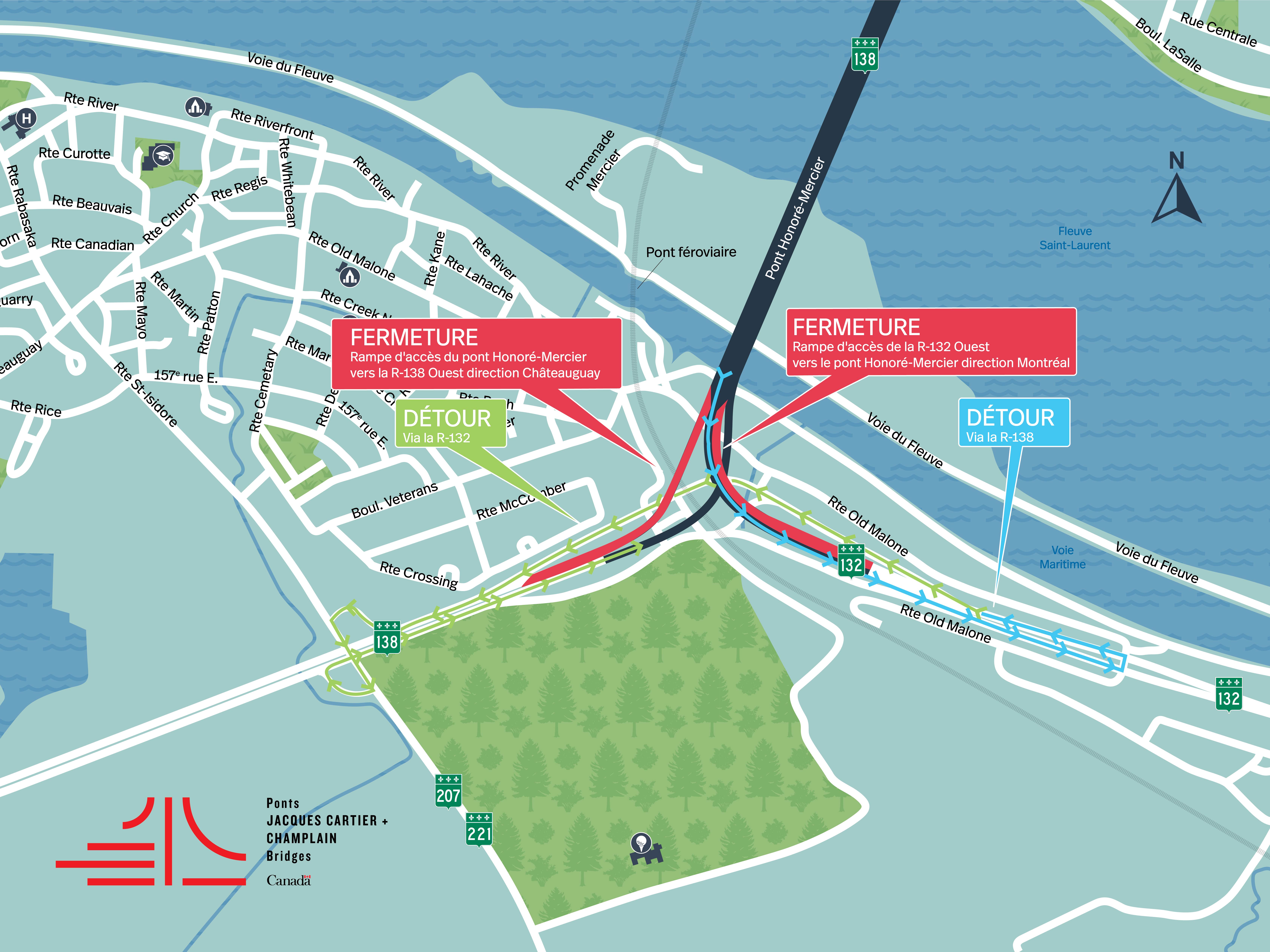Image illustrant l'article: Fermetures de nuit des rampes d’accès au pont Mercier de mardi à jeudi