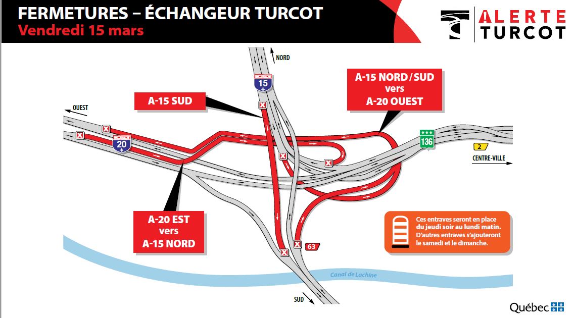 Fermetures majeures dans l&rsquo;échangeur Turcot à la mi-mars