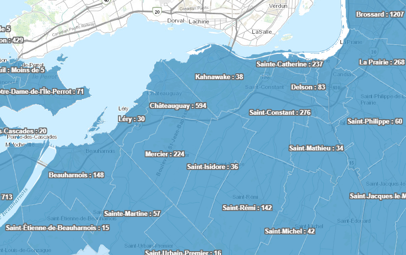 COVID-19 : cas par ville le 5 novembre