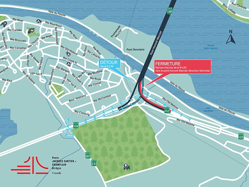 L&rsquo;accès au pont Mercier en provenance de la route 132 fermé pendant trois nuits