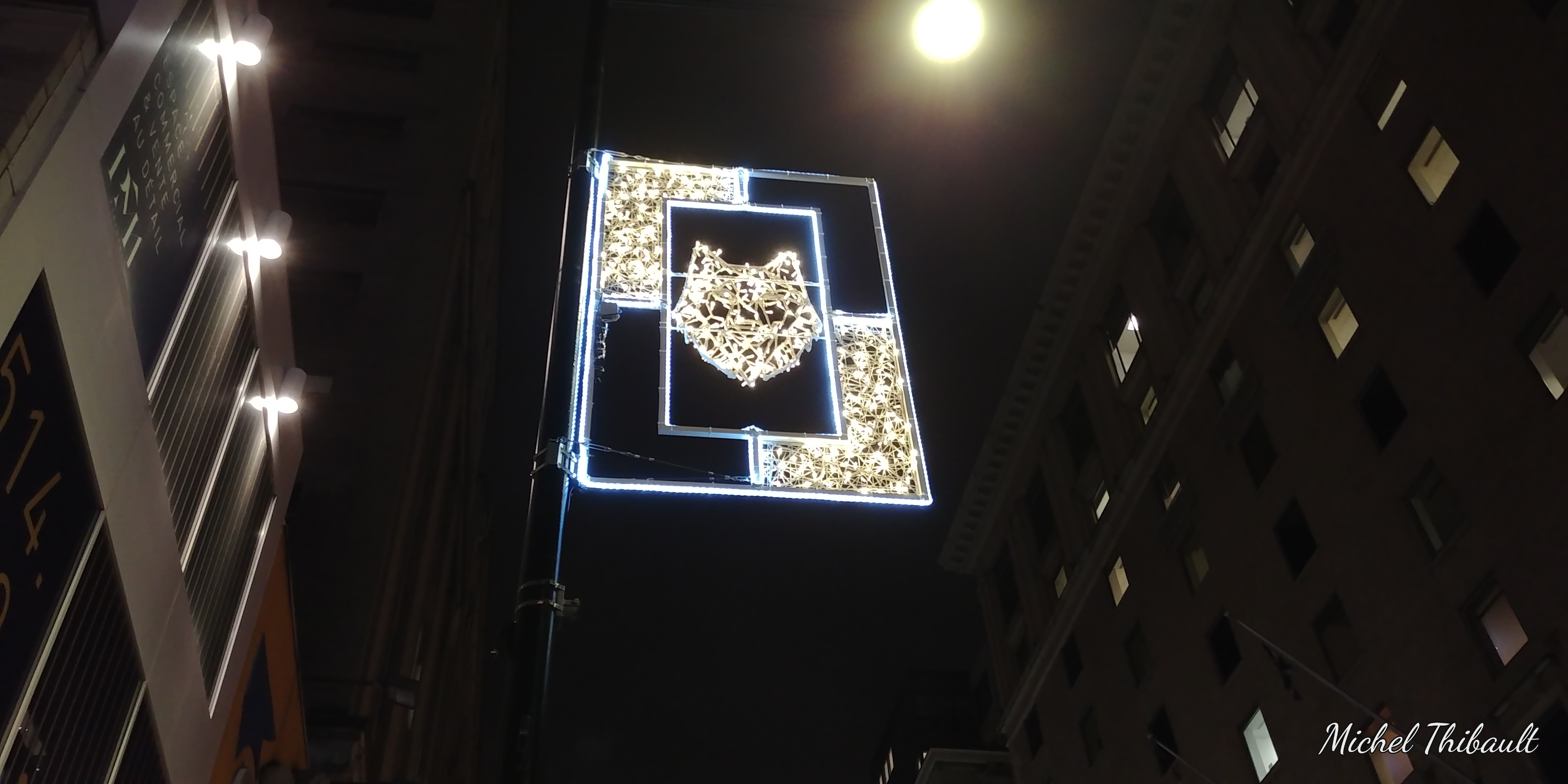 A touch of the Kahnawake Mohawk nation illuminates a street in Montreal