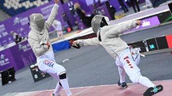 L’escrimeur Mathis Falcon-Korb tire vers le haut